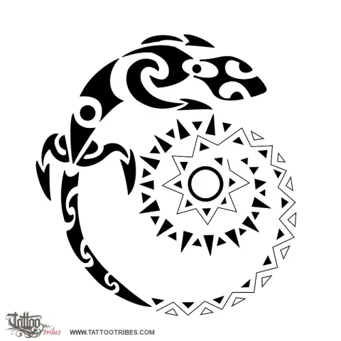 Lizard and spiral sun